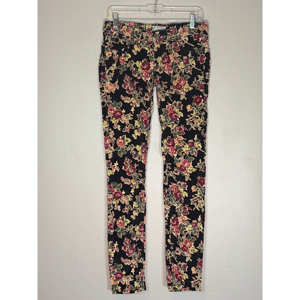 Free People Womens Floral Corduroy Skinny Pants Size 26 Multi Color Stretch Boho